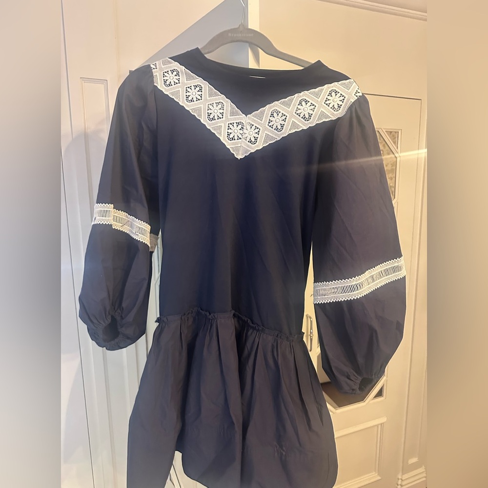 Tanya Taylor Navy Blue Top with White Accents